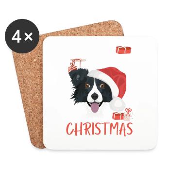 Border Collie Merry Christmas - Coasters (set of 4) - white - Front