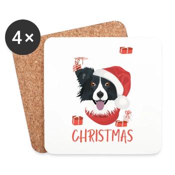 Border Collie Merry Christmas - Coasters (set of 4) - white - Front