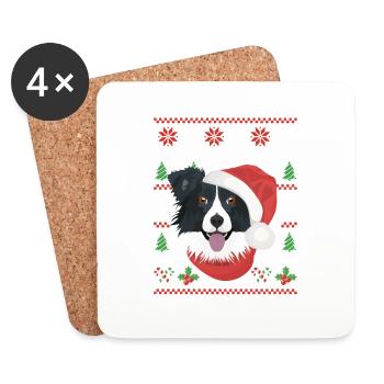 Border Collie Merry Christmas - Coasters (set of 4) - white - Front