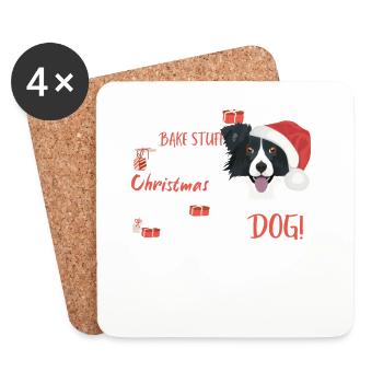 Border Collie Joyeux Noël - Dessous de verre (lot de 4) - blanc - Devant