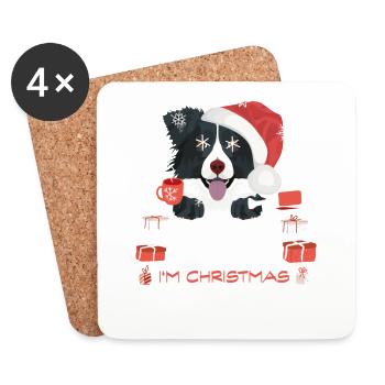 Border Collie Christmas Market - Coasters (set of 4) - white - Front