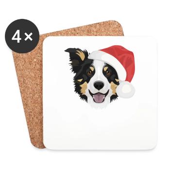 Border Collie Merry Christmas - Coasters (set of 4) - white - Front