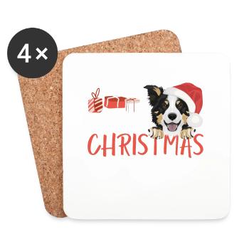 Border Collie Merry Christmas - Coasters (set of 4) - white - Front