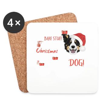 Border Collie Joyeux Noël - Dessous de verre (lot de 4) - blanc - Devant