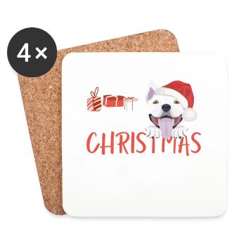Bullterrier Frohe Weihnachten - Untersetzer (4er-Set) - Weiß - Vorne