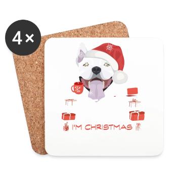 Bullterrier Weihnachtsmarkt - Untersetzer (4er-Set) - Weiß - Vorne