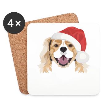 King Charles Spaniel Merry Christmas - Coasters (set of 4) - white - Front