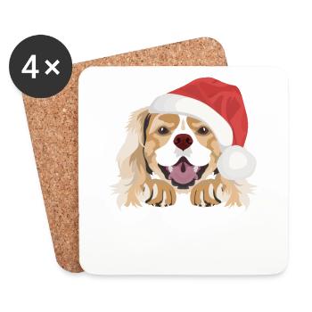 King Charles Spaniel Merry Christmas - Coasters (set of 4) - white - Front