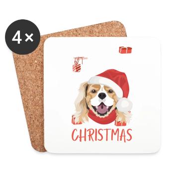 King Charles Spaniel Merry Christmas - Coasters (set of 4) - white - Front