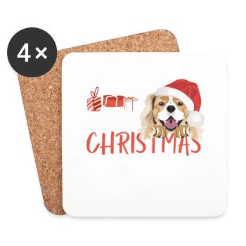 King Charles Spaniel Merry Christmas - Coasters (set of 4) - white - Front