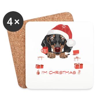 Marché de Noël du teckel - Dessous de verre (lot de 4) - blanc - Devant
