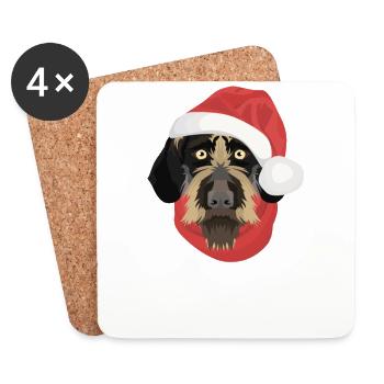 Deutsch Drahthaar Frohe Weihnachten - Untersetzer (4er-Set) - Weiß - Vorne