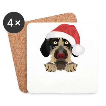 Deutsch Drahthaar Frohe Weihnachten - Untersetzer (4er-Set) - Weiß - Vorne