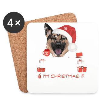 Marché de Noël du berger allemand - Dessous de verre (lot de 4) - blanc - Devant