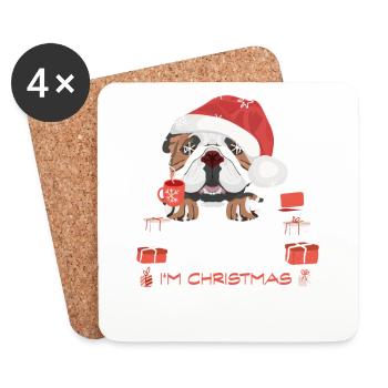 Marché de Noël de Bulldog anglais - Dessous de verre (lot de 4) - blanc - Devant