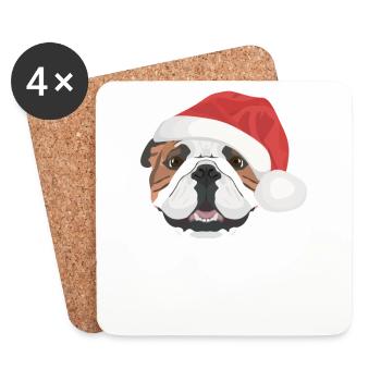 Bouledogue anglais Joyeux Noël - Dessous de verre (lot de 4) - blanc - Devant