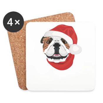 Bouledogue anglais Joyeux Noël - Dessous de verre (lot de 4) - blanc - Devant