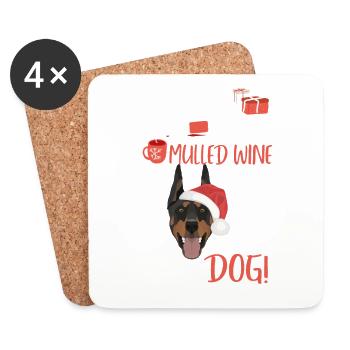 Doberman vin chaud Noël - Dessous de verre (lot de 4) - blanc - Devant
