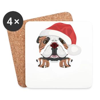 Bouledogue anglais Joyeux Noël - Dessous de verre (lot de 4) - blanc - Devant