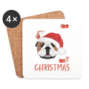 Bouledogue anglais Joyeux Noël - Dessous de verre (lot de 4) - blanc - Devant