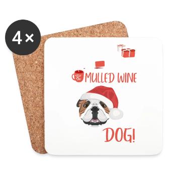 Bouledogue anglais vin chaud Noël - Dessous de verre (lot de 4) - blanc - Devant