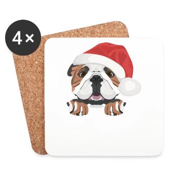 Bouledogue anglais Joyeux Noël - Dessous de verre (lot de 4) - blanc - Devant