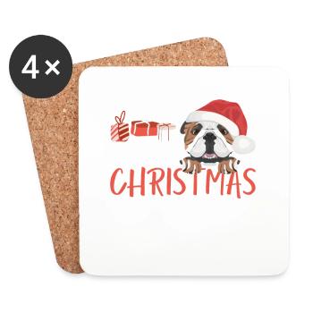 Bouledogue anglais Joyeux Noël - Dessous de verre (lot de 4) - blanc - Devant