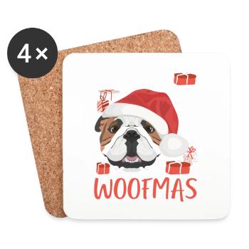 Bouledogue anglais Joyeux Noël - Dessous de verre (lot de 4) - blanc - Devant