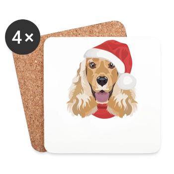 Deutsch Cocker Spaniel Joyeux Noël - Dessous de verre (lot de 4) - blanc - Devant