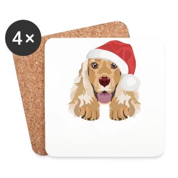 Deutsch Cocker Spaniel Joyeux Noël - Dessous de verre (lot de 4) - blanc - Devant