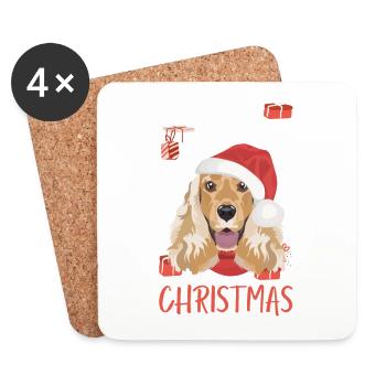 Deutsch Cocker Spaniel Joyeux Noël - Dessous de verre (lot de 4) - blanc - Devant