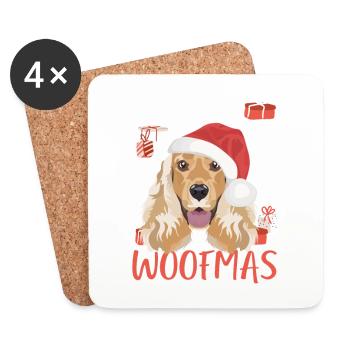 Deutsch Cocker Spaniel Joyeux Noël - Dessous de verre (lot de 4) - blanc - Devant