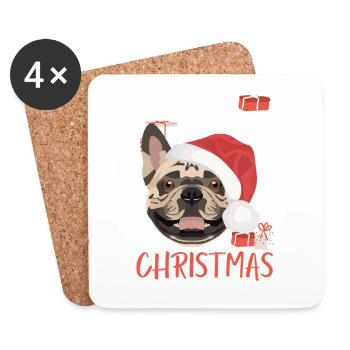 Français Bulldog Joyeux Noël - Dessous de verre (lot de 4) - blanc - Devant