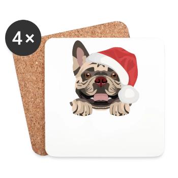 Français Bulldog Joyeux Noël - Dessous de verre (lot de 4) - blanc - Devant