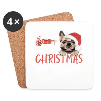 Français Bulldog Joyeux Noël - Dessous de verre (lot de 4) - blanc - Devant