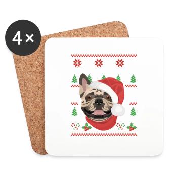 Français Bulldog Joyeux Noël - Dessous de verre (lot de 4) - blanc - Devant