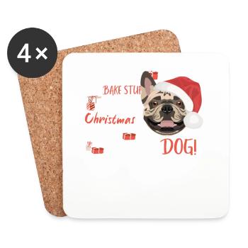 Français Bulldog Joyeux Noël - Dessous de verre (lot de 4) - blanc - Devant