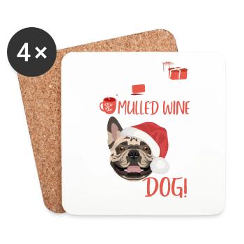 Français Bulldog vin chaud de Noël - Dessous de verre (lot de 4) - blanc - Devant