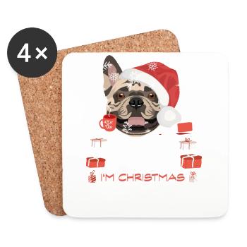 Français Marché de Noël Bulldog - Dessous de verre (lot de 4) - blanc - Devant