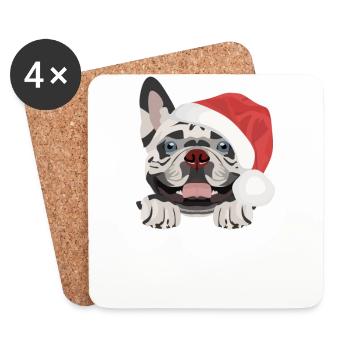 Français Bulldog Joyeux Noël - Dessous de verre (lot de 4) - blanc - Devant