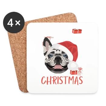Français Bulldog Joyeux Noël - Dessous de verre (lot de 4) - blanc - Devant