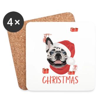 Français Bulldog Joyeux Noël - Dessous de verre (lot de 4) - blanc - Devant
