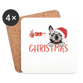 Français Bulldog Joyeux Noël - Dessous de verre (lot de 4) - blanc - Devant