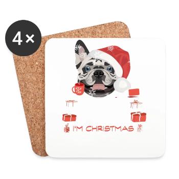 Français Marché de Noël Bulldog - Dessous de verre (lot de 4) - blanc - Devant