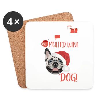 Français Bulldog vin chaud de Noël - Dessous de verre (lot de 4) - blanc - Devant