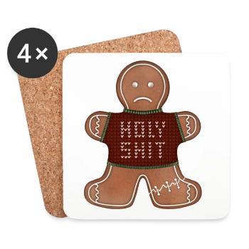 Lebkuchenmann mit ugly sweater holy shit - Untersetzer (4er-Set) - Weiß - Vorne