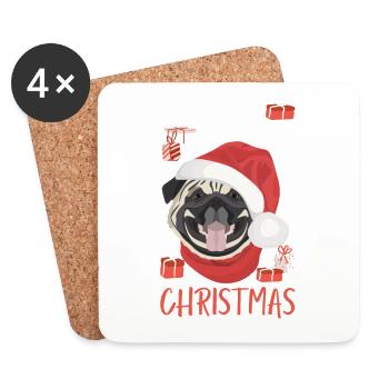 Mops Frohe Weihnachten - Untersetzer (4er-Set) - Weiß - Vorne