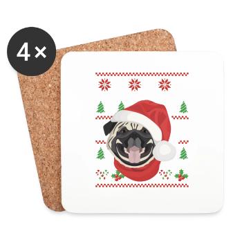 Mops Frohe Weihnachten - Untersetzer (4er-Set) - Weiß - Vorne
