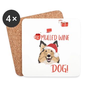 Shetland Sheepdog Glühwein Weihnachten - Untersetzer (4er-Set) - Weiß - Vorne
