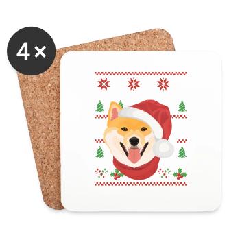 Shiba Inu Joyeux Noël - Dessous de verre (lot de 4) - blanc - Devant